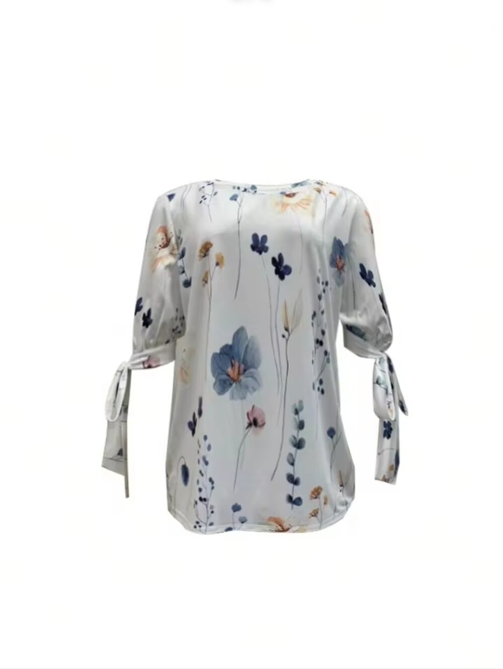 Floral Tie-Sleeve V-Neck Top in White - Picture 3 of 7